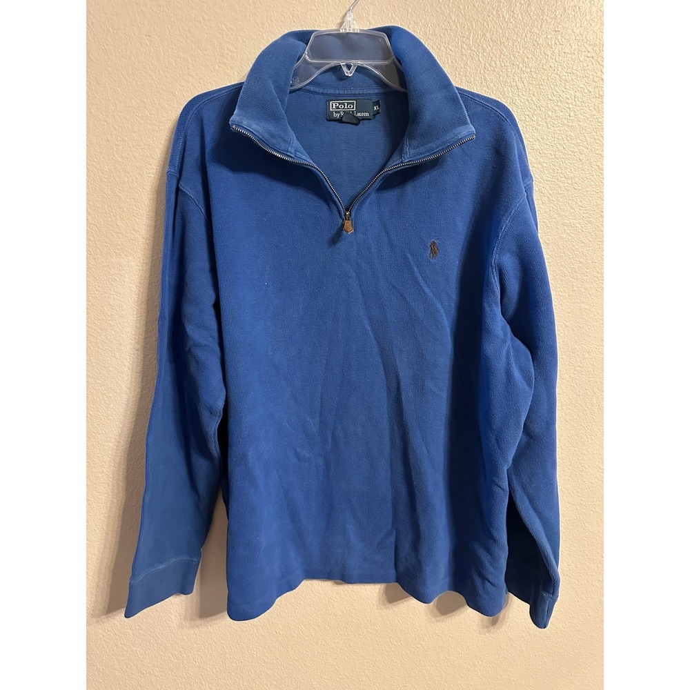 Polo Ralph Lauren Mens XL Blue 1/4 Zip Cotton Pullover Sweater